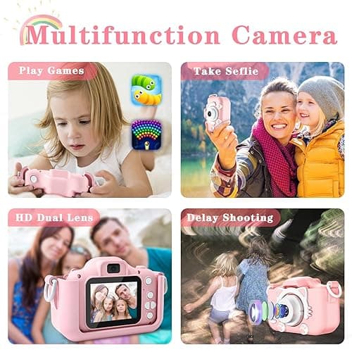 CIMELR Kids Camera Toys for 3 4 5 6 7 8 9 10 11 12 Year Old Boys/Girls, Kids Digital Camera for Toddler with Video, Christmas Birthday Festival Gifts for Kids, Selfie Camera for Kids, 32GB SD Card - Pink Cat thumbnail 6