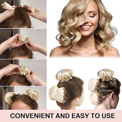 3Sets/6PCS Ariuvor New Satin Heatless Hair Curler,Hair Rollers for Heatless Curls with Hair Caps,Soft Heatless Curling Rod Headband for Long Hair,No Heat Curling to Sleep in Overnight (pink) thumbnail 4