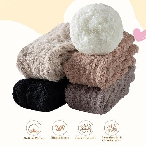 Premillow Fuzzy Socks for Women, Womens Winter Fluffy Socks 5 Pairs Ultra Soft Warm Fabric Sleeping Slipper Sock for Women thumbnail 3