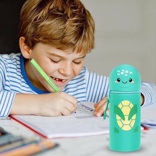 DGTSYAL Kawaii Estuche Escolar de Silicona Blanda 2 en 1, Portalápices de Mesa, Cremallera, Cute Estuche Papeleria de Cremallera (Tortuga) thumbnail 2