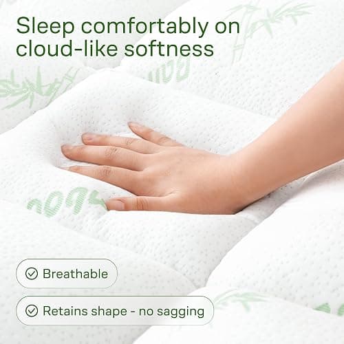 Ultra Soft Queen Size Mattress Topper - Viscose Made from Bamboo Pillow Top Mattress Pad for Back Pain Relief - Naturally Cooling for Hot Sleepers, Green thumbnail 2