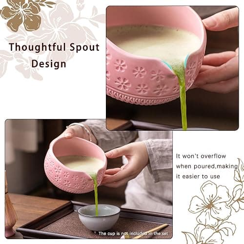 Buucup Matcha Whisk Set, Ceramic Matcha Kit Set Includes Matcha Bowl, Matcha Whisk and Holder, Bamboo Scoop, Scoop Rest, Sifter and Tea Towel - 7 Pcs Matcha Kit for Matcha Lovers (Pink) thumbnail 4