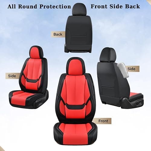 Coverado Car Seat Covers Full Set, Seat Covers for Cars, Car Seat Protector Waterproof, Nappa Car Seat Cushion, Car Seat Covers Front Seats and Back Fit for Most Cars BlackRed thumbnail 6