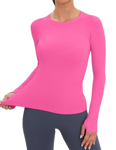 MathCat Workout Seamless Shirts for Women Long-Sleeved Yoga Running Breathable Thumb Holes Tops - Image 1