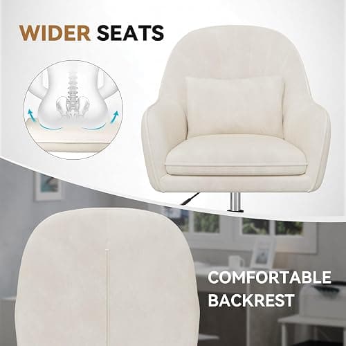 Aivermeil Office Chair, Vanity Swivel Chair,with Velvet Padding pillow,Adjustable Height, for Home Office, Study, Bedroom,150kg Load Capacity Beige thumbnail 4
