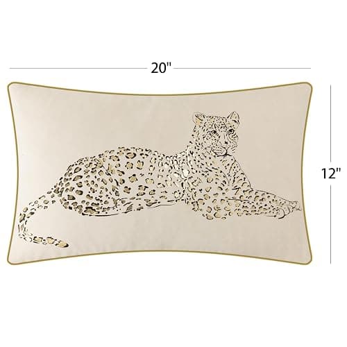 JWH Leopard Print Throw Pillow Cover Decorative Velvet Pillow Case Gold Foil Printing Cushion Lumbar Pillowcase for Bed Couch Chair Car 12x20 Inches Creamy White thumbnail 3