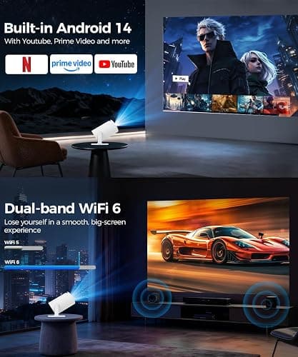 Magcubic Mini Beamer 4K Unterstützt Android 14, Smart Projector 5G WiFi 6 BT 5.4, Mini Projektor Full HD 1080P Unterstützt 200ANSI 8000L Auto Horizontal Trapezoid Correction (weiß) thumbnail 4
