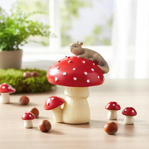 CYjorkbgg Squirrel Mushroom Resin Statue - Cute Squirrel Mushroom Statue for Desk Living Room Resin Figurine for Home Patio Office Decoration Cute Plant Statues for Tabletop Garden Backyard Decoration thumbnail 2