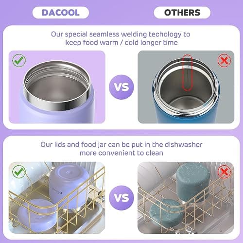 DaCool Kids Thermo for Hot Food 13.5 OZ Vacuum Stainless Steel Insulated Food Jar Kids Lunch Food Thermo Insulated Lunch Container Bento for School Office Picnic Travel Outdoors, Macaron-Purple thumbnail 4