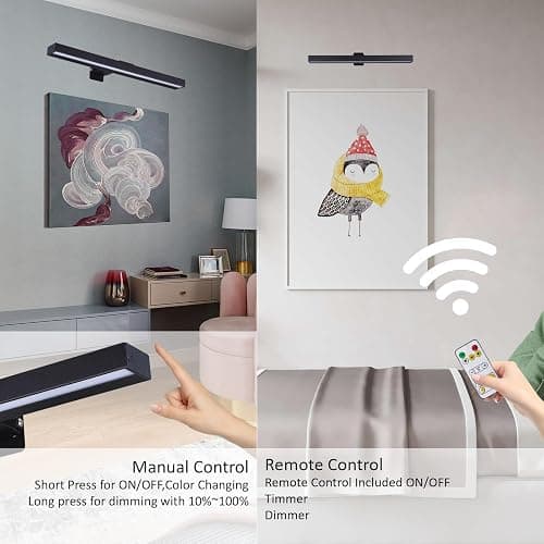 MIOBLUE LED Picture Lights with Remote, 16in Metal Battery Operated Picture Light,Rechargeable Display Lamp,Dimmable Dartboard Light with Timer for Frame Wall Portrait Art, 2Pack thumbnail 4