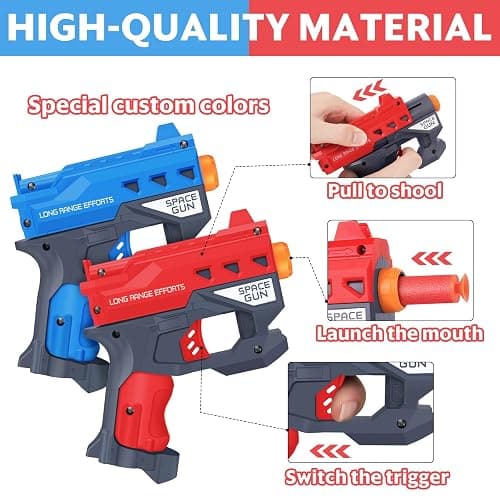2 Pack Blaster Guns Boys Toy-with 60 Bullets &2 Wristbands, TiopLior Blaster Guns Toy Age for 4-9 Christmas Birthday Gifts &2 Safety Glasses/Face Masks for 6+ Year Old Kids Games Toys thumbnail 4