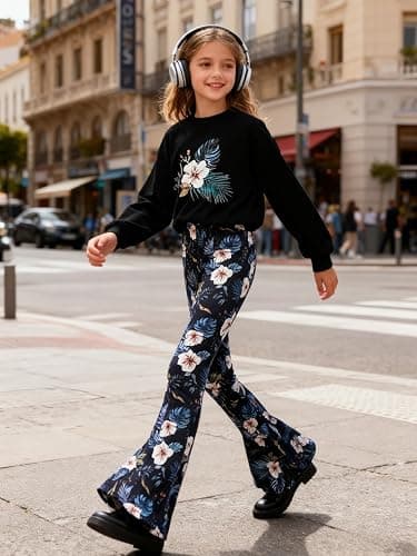 Voxikidio Girls 2 Piece Outfits Long Sleeve Butterfly Sweatshirt & Flared Pants Fall Clothing Set Size 7-12 Years thumbnail 4