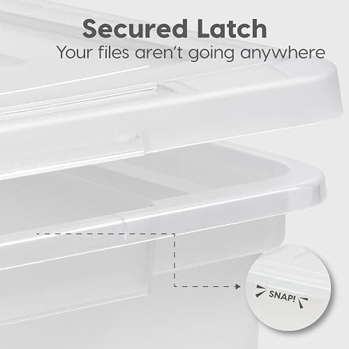 IRIS USA File Box, Plastic File Organizer with Lids for Letter/Legal File, Portable Document Box For Moving, Storage Bin with Durable and Secure Lid, Stackable Nestable BPA-Free, Clear 35 Qt. 4 Pack thumbnail 7