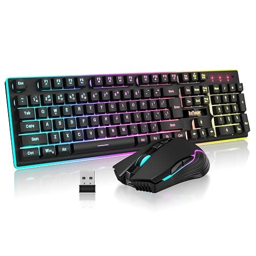 RedThunder K10 Wireless Gaming Keyboard and Mouse Combo, LED Backlit Rechargeable 3800mAh Battery, Mechanical Feel Anti-ghosting Keyboard + 7D 3200DPI Mice for PC Gamer (Black) - Image 1