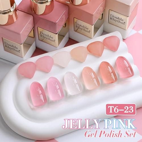Double Rhythm 6 Pcs 15 ML Gel Polish Set Same Color Same Bottle Soak Off Gel Polish Kit Nail Art Manicure Salon DIY at Home for Women (Jelly Milky White Nude Pink Rose-T6-23) thumbnail 6
