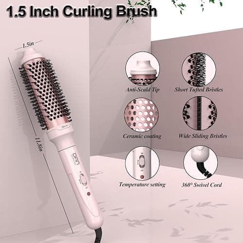 Thermal Brush,1.5 inch Heated Round Brushes,Non-Blowing Heated Brush,Dual Voltage CurlingBrush,Dual PTC Fast Style HeatedBrush,Ceramic Thermal RoundBrush Makes Hair Shinier & Smoother,Pink thumbnail 5
