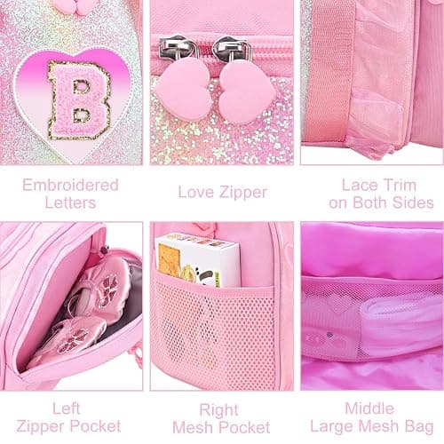 Personalized Monogram Dance Bag for Girls - 3-6 Years duffle bag for Kids Lightweight Water Resistant Oxford Backpack for Ballet Cheerleading Sleepovers Gymnastics Pink E thumbnail 6