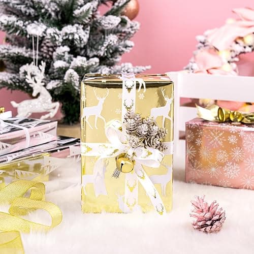 WRAPAHOLIC Christmas Wrapping Paper Roll - Mini Roll - 3 Rolls - 17 Inch X 120 Inch Per Roll - Christmas Tree, Reindeer, Snowflake Holiday Collection with Metallic Foil Shine thumbnail 6