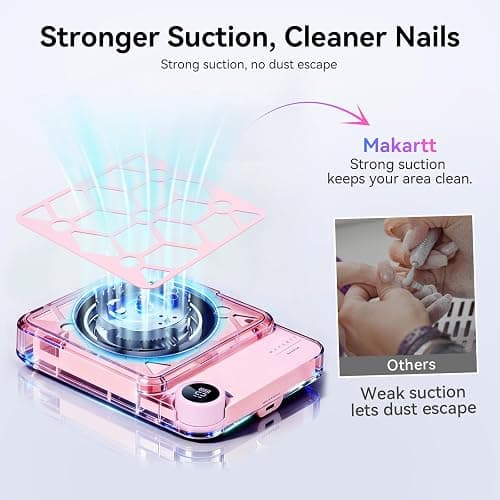 Makartt Compact Rechargeable Nail Dust Collector - 5500RPM Mini Nail Vacuum, Adjustable Speed, Quiet, for Salon & DIY, Includes 10 Filters & Dust Brush, White thumbnail 3