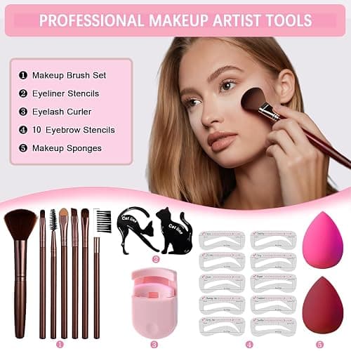 All in One Makeup Kit Makeup Set for Women Full Kit, Make Up Gift Set for Women Teens Girls, Makeup Essential Bundle Includes Eyeshadow Foundation Lipsticks Mascara Eyeliner Cosmetic Brush Set thumbnail 5