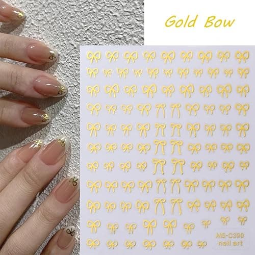 6-Pack Self-Adhesive 3D Bows & Ties Nail Decals - Pink, Black, White, Silver, Gold - French Simplicity DIY Nail Art thumbnail 4