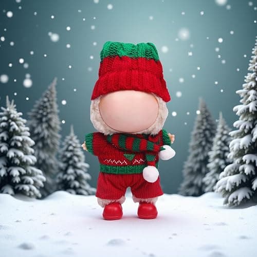 5pcs Doll Christmas Clothes Outfit Set for 17cm/15cm Dolls Accessories (No Doll) – Handcrafted Red and Green Hat, Sweater, Pants, Scaft and Red Boots AK076 thumbnail 7