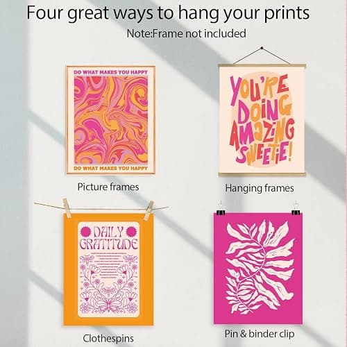 6 PCs Pink and Orange Wall Art Prints Preppy Wall Decor Preppy Stuff Funky Trendy Poster Modern Girly Painting for College Drom Apartment Living Room Girls Bedroom Home Decorations thumbnail 4