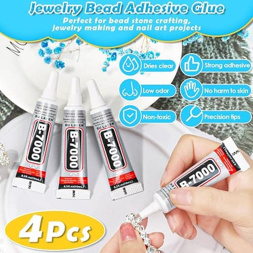 B7000 Jewelry Glue with Rhinestones for Clothes, 4500Pcs Craft Rhinestones Gems with Clear Rhinestone Glue for Fabric with Wax Picker Pencil and Tweezers for Crafting Jewelry Making and Nail Art thumbnail 4