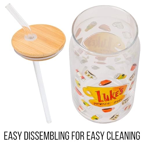 Silver Buffalo Gilmore Girls Luke's Diner Logo Glass Jar Tumbler with Bamboo Lid and Glass Straw, 16 Ounces thumbnail 7