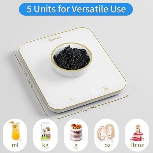 Homebuds 33lb Digital Kitchen Scales in 1g, High Precision Assured by Scales Kitchen Professional Factory SINCE 2001, Food Scales for Cooking and Baking, LED, 3*AAA, White by Golden Line thumbnail 5