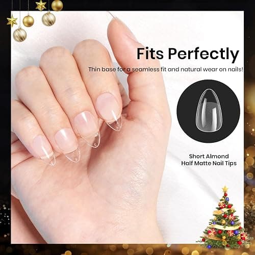 Beetles Gel Nail Tips 576Pcs Pre-shape Short Almond Etch-X Nail Tips,12 Sizes Soft Acrylic False Nail Tips Half Matte Full Cover Easy DIY Press On Nail Extensions Art Salon Gift Set for Women thumbnail 5