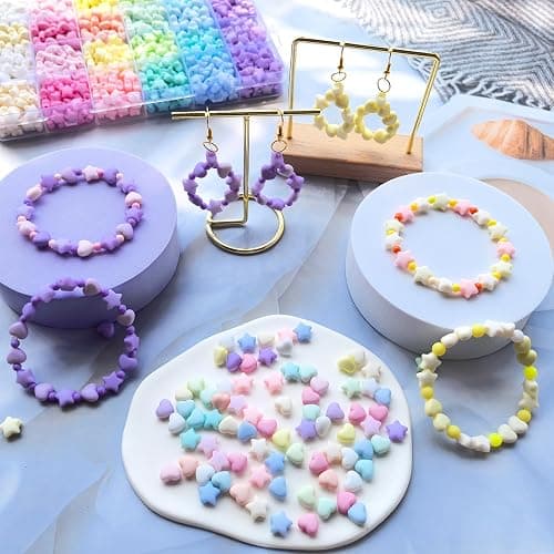 1000Pcs Matte Acrylic Star Beads Hart Beads for Jewelry Making, Macaron Colors Frosted Pastel Bead Colorful Assorted Cute Aesthetic Kawaii Bead for Bracelet DIY Craft Earring Phone Charm thumbnail 3