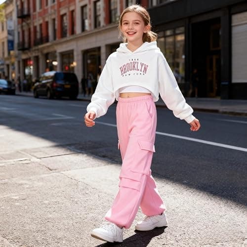 Voxikodex Girls Cute Clothes 3 Piece Cropped Hoodie + Cami Top + Cargo Pants Winter Spring Outfits for Teen Girls Size 7-14Y thumbnail 2