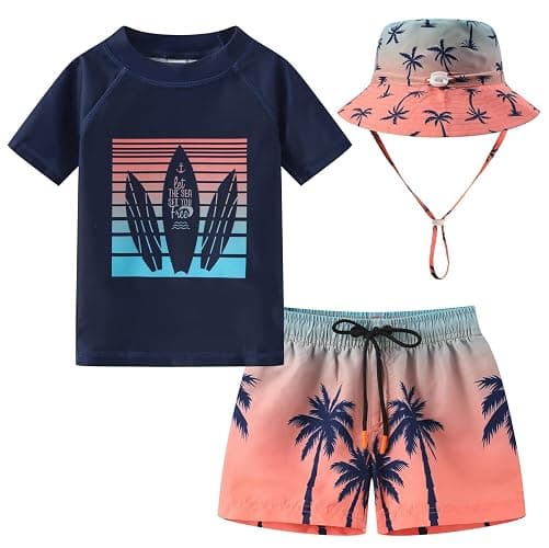 Toddlers and Baby Boys' 3-Piece Rashguard Sets Swimsuits Sets with Hat Surfing Swimwear Sunsuit UPF 50+ - Image 1