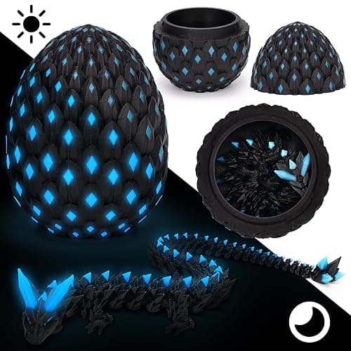 3D Printed Dragon Eggs with Dragon Inside, Glow in The Dark Articulated Animals, Crystal Dinosaur Eggs 3D Printed Surprise Toys, Home Office Decor Executive Desk Toys, Home Decor (Blue) thumbnail 8