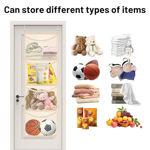 Over The Door Stuffed Animal Storage, Cotton Toy Organizer for Storage Plush Toys,Baby Supplies, Stuffed Animal Holder with 4 Large Pockets, Hanging Door Organizer for Nursery, Bedroom, Kids Room thumbnail 6