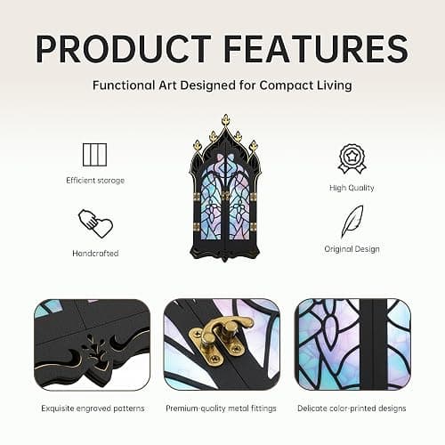 Gothic Crystal Display Shelf, Goth Wall Decor Witchy Spiritual Home Decor | Display Shelf for Gemstones, Essential Oils & Trinkets, Wooden Church Window Shelf for Bedroom Living Room, Witchy Gifts thumbnail 6