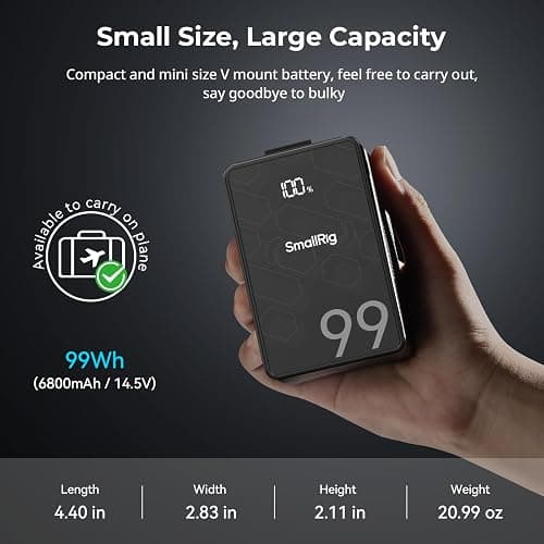 SMALLRIG V Mount Battery, 99Wh / 6800mAh 6-Port Portable Charger with 65W Output, 2.5H Full Charge, PD 3.0 Fast Charging, for Filmmakers, Cameras, Camcorders, Phones, Monitors, Video Lights thumbnail 5