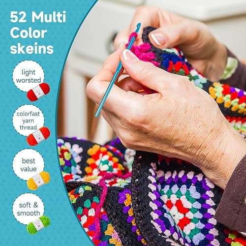 Inscraft 52 Acrylic Yarn Skeins, 1820 Yards 52 Colors, 2 Crochet Hooks, 2 Weaving Needles, 10 Stitch Markers, 1 Bag, for Crocheting & Knitting, Gift Beginners and Adults thumbnail 6