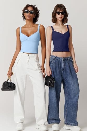 QINSEN Women's V Neck Tank Tops Double Lined Adjustable Strap Camisole Shirt thumbnail 6