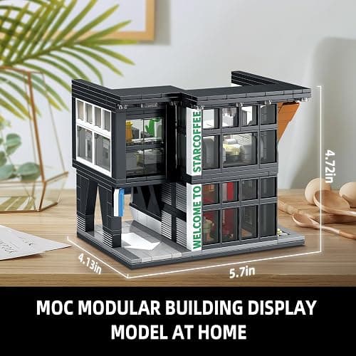 NEWABWN City Coffee House Architecture Building Blocks Set for Adults, Street View Modern Cafe Shop Building Construction Toy with Light, Christmas Birthday Gift for Kids Boys Girls 6-12 (581 PCS) thumbnail 2