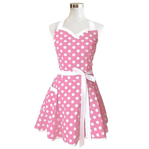 Hyzrz Lovely Sweetheart Retro Kitchen Aprons Woman Girl Cotton Polka Dot Cooking Salon Dress Pinafore Vintage Apron Mothers Gift (Lilac) thumbnail 4