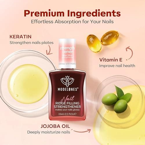 modelones Nail Strengthener and Growth Nail Hardener Red Orange Nail Polish | Extra Strong and Growth Nail Repair Damaged Nails Strengthening Polish Ridge Filler for Nails & Toenails 15ML thumbnail 6