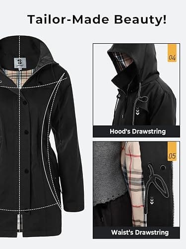 SaphiRose Women's Long Hooded Rain Jacket Outdoor Raincoat Windbreaker thumbnail 6
