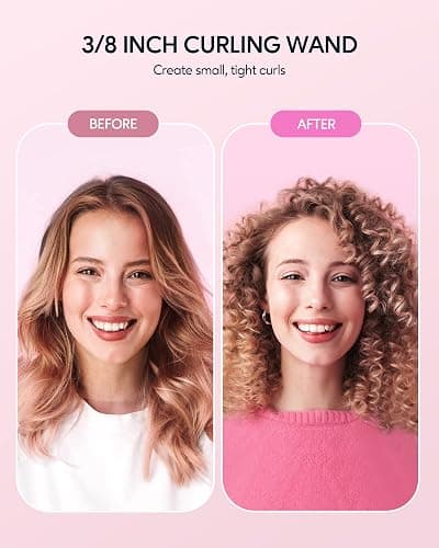 Wavytalk 3/8 Inch Small Curling Wand, Wand Curling Iron for Short & Long Hair, Ceramic Barrel with Adjustable Temperature, Heat Resistant Glove Included (Rose Pink) thumbnail 6