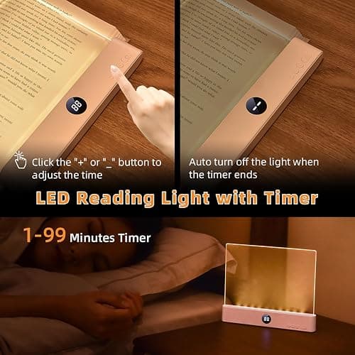 Book Light for Reading in Bed at Night, Rechargeable Smart LED Flat Book Light with dimmable 3 Colors & Timer, Glow Panel Night Reader, Clear Book Full Page Light Illuminator (White) thumbnail 3