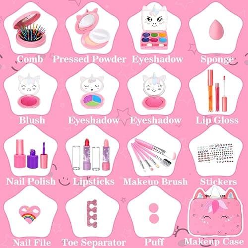 Heaning Real Kids Makeup Toys - Safe / Non-Toxic / Washable, Great Starter Make up Kit for Girls Toddlers, Princess Dress-Up, Gifts for Girl Aged 3-12, Pink thumbnail 5