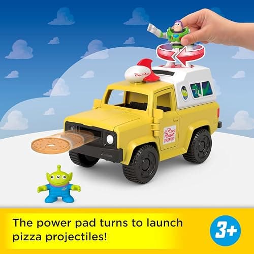 Fisher-Price Imaginext Disney and Pixar Toy Story Pizza Planet Truck with 3-inch Buzz Lightyear & Alien Friend Action Figures, Toy Vehicle & Pizza Projectile Accessories thumbnail 3