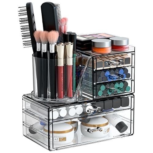 Clear Acrylic Makeup Organizers for Vanity,Countertop,3 Pack Make up Drawer Organizer With Makeup Brush Holder,Plastic Skincare Organizers for Hair Accessories,Beauty,Hair Products,Bathroom,Dresser thumbnail 8