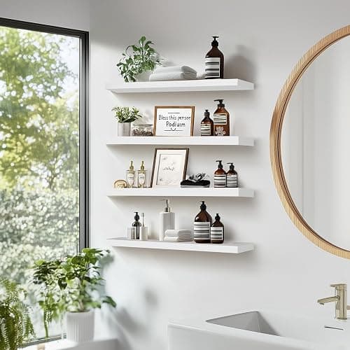 ABSWHLM 16x5.8x0.8in Floating Wall Shelves Rustic Solid Wood 4-Pack, White | Pine Wood, Easy To Install, Multi-Functional Storage, Living Room Bedroom Decor, Multi-Purpose Storage & Decor Design thumbnail 5